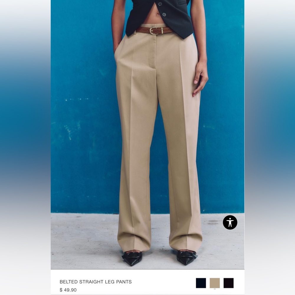 ZARA BELTED STRAIGHT LEG PANTS